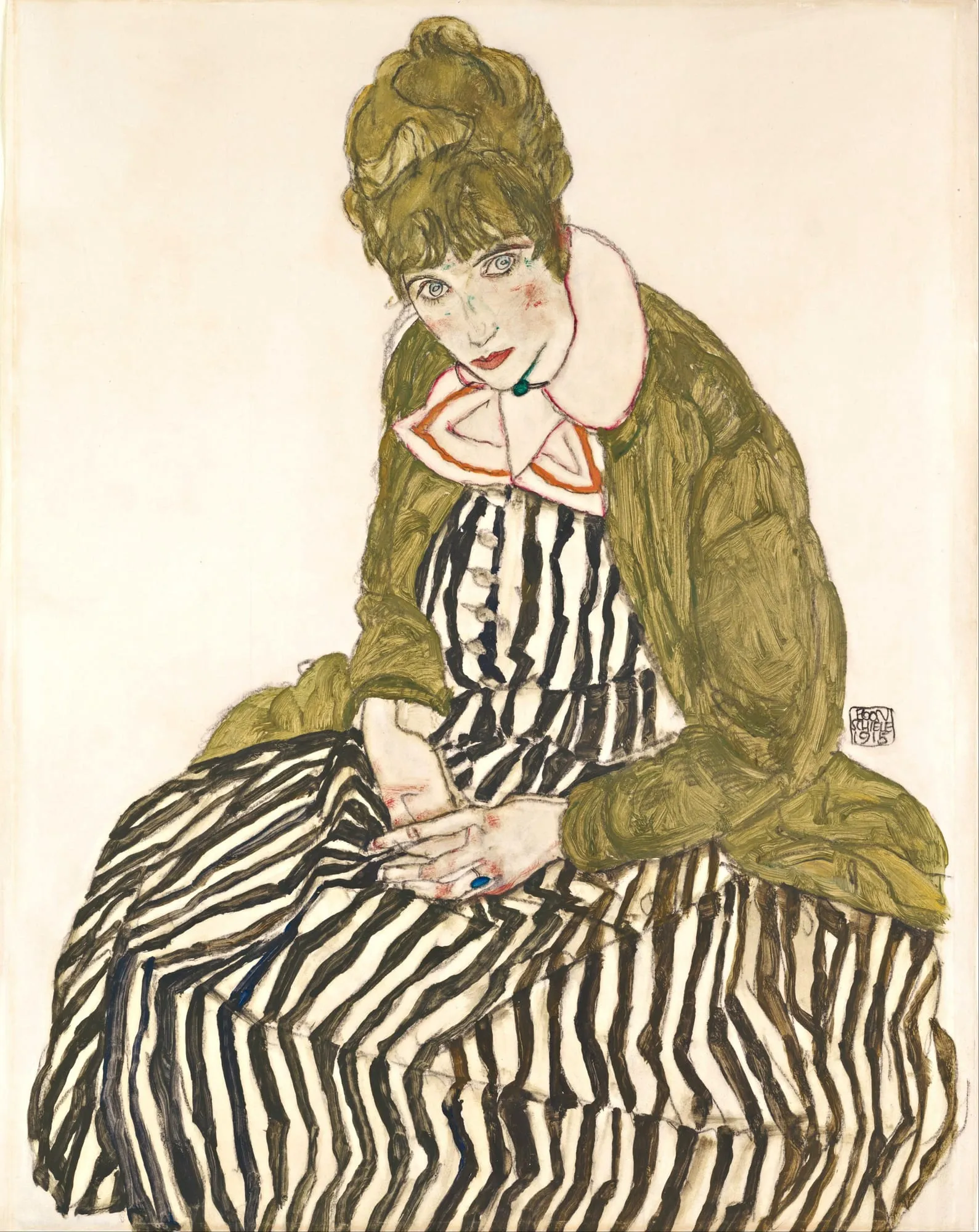 Edith With Striped Dress Sitting, 2023, Oil on canvas